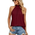 thumbnail image 1 of Women's Tank Top Summer Clothing Sleeveless Halter Mock Turtleneck Vest Solid Color T-shirt Loose Casual Pleated Front Blouse,S-2XL, 1 of 9