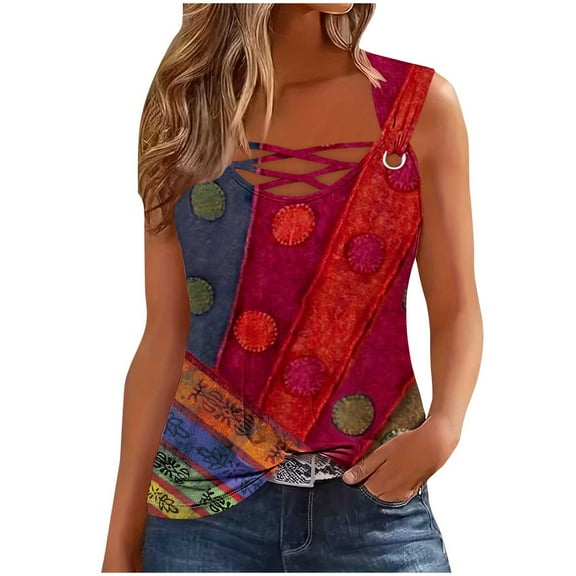 Women's Tank Top Summer Round Neck Camisoles Solid Color Wide Straps Sleeveless T-Shirts Blouses Casual Loose Vests Tops Womens Summer Tops