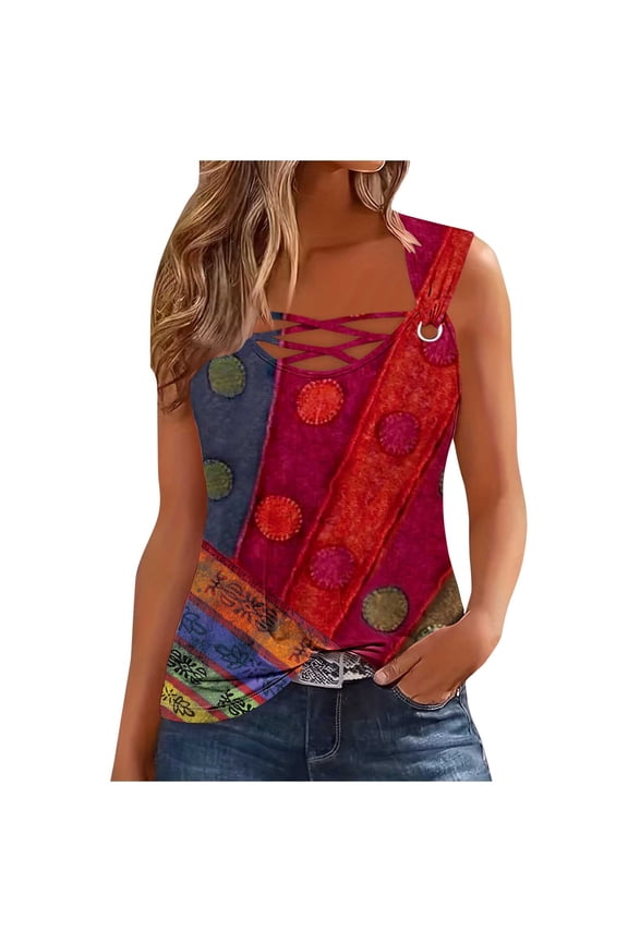 Women's Tank Top Summer Round Neck Camisoles Solid Color Wide Straps Sleeveless T-Shirts Blouses Casual Loose Vests Tops Womens Summer Tops