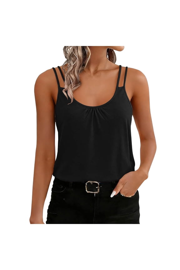Women's Tank Top, Summer Round Neck Women Short Sleeves Hanger I-shaped Camisole Back Fold External Yoga Exercise Tank.