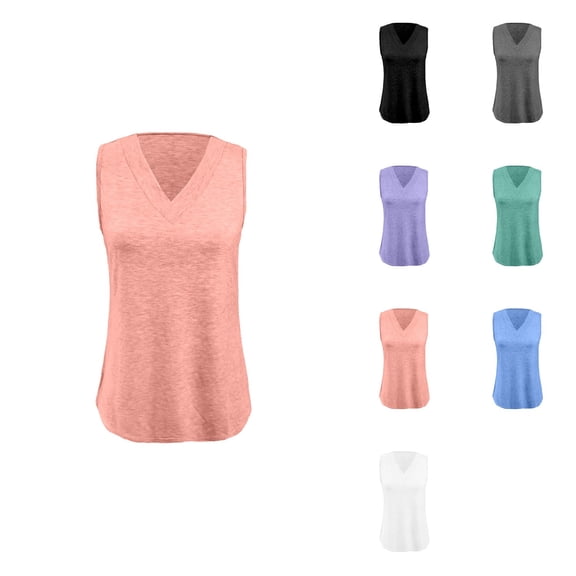 Women's Tank Top Summer Sleeveless V-Neck Basic Tee | Trendy Loose Fit Casual T-Shirt | 2025 Fashion Tops for Girls