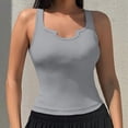 thumbnail image 1 of Women's Tank Top U-shaped Collar Sleeveless Cotton Tank Top Form Fitting Ribbed Knit Basic Shirts Fitness Sport Yoga Running Light Ashy, 1 of 4