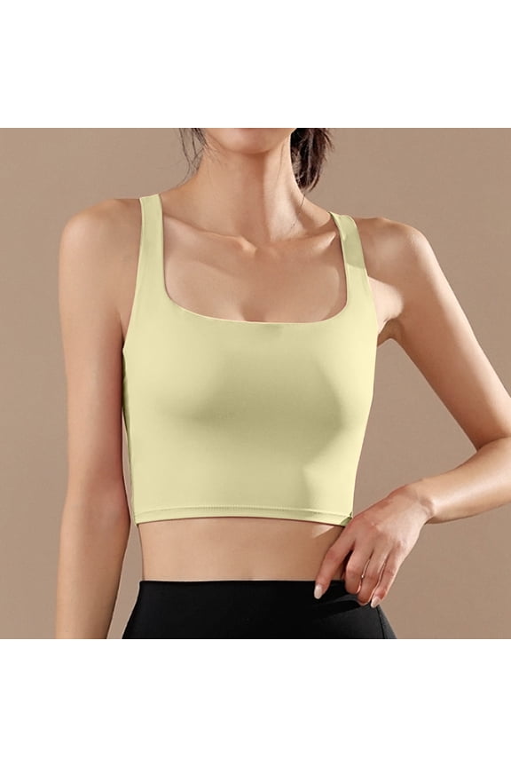 Women’s Tank Top and Vest for Daily Wear with Padded Insert Shockproof Running Support Back Yoga Layer Training Workout, S, Yellow