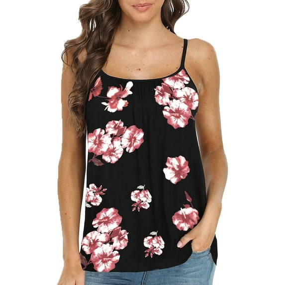 Women's Tank Top with Built in Bra Cup Push Up Supportive Sleeveless Camisole Tee Shirt Top Bra Relaxed Blouse S-4XL