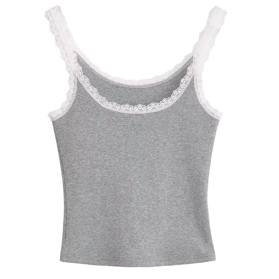 Women's Tank Top with Lace Breathable Fitness Yoga Basic Layer Camisole Top Beach Vacation Outfit Grey