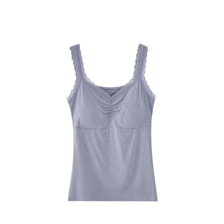 Women's Tank Top with Shelf Bra Padded Cotton Lace Trim Sleeveless