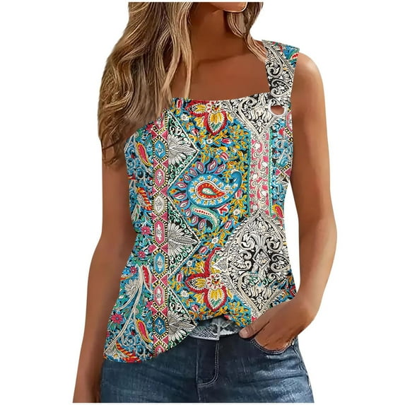 Women's Tank Tops 2025 Summer Loose Fit Casual Square Neck Pleated Trendy Sleeveless Shirts Going out Blouses (S, Army Green)