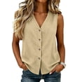 thumbnail image 1 of Women's Tank Tops 2026 Fashion Sleeveless Vest Cotton Linen Button Down Vests Summer Undershirts Camisole for Women, 1 of 8