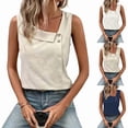 thumbnail image 1 of Women's Tank Tops 2026 Summer Sleeveless Square Neck Vest Top Cute Asymmetrical Button Going Out Tops Trendy Casual,Beige XXL, 1 of 5