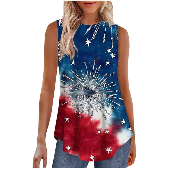 Women's Tank Tops for 4th of July Womens American Flag Tanks Top Loose Fit Round Neck Sleeveless Tunic Tshirts USA Flag Stars Stripes Graphic Tees Patriotic Independence Day Cami Shirts Outfits