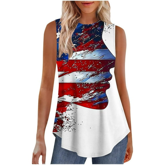 Women's Tank Tops for 4th of July Womens American Flag Tanks Top Loose Fit Round Neck Sleeveless Tunic Tshirts USA Flag Stars Stripes Graphic Tees Patriotic Independence Day Cami Shirts Outfits