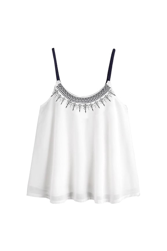 Women's Tank Tops Camisole Blouse Chiffon Sleeveless Embroidered Blouse Undershirt