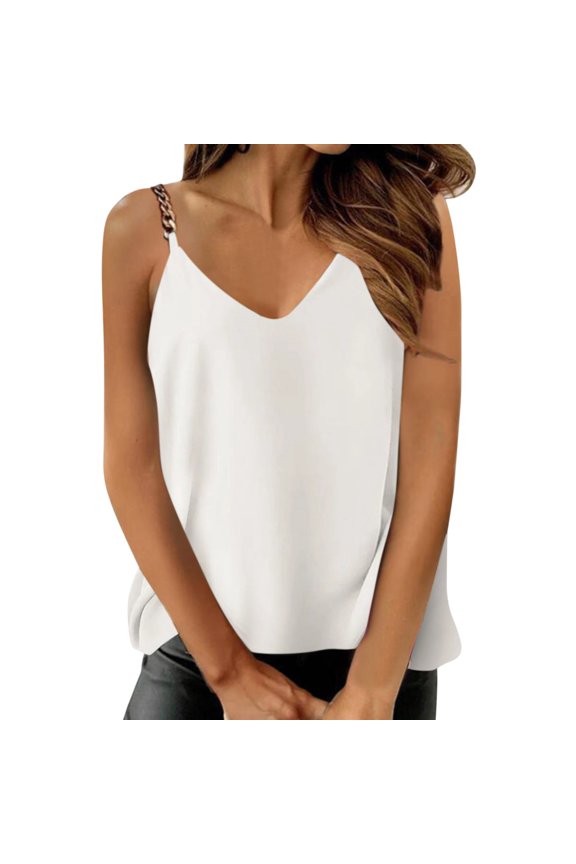 Women's Tank Tops Camisole Casual Solid Chain Strap V Neck Cami Vest Undershirts,White,M