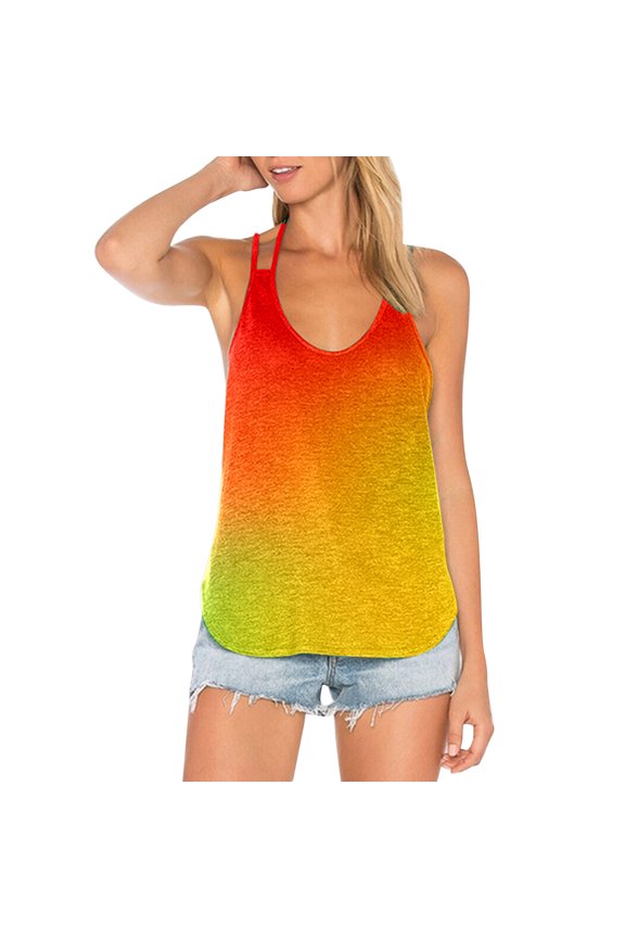 Women's Tank Tops Camisole Casual Summer Open Back Strap Gradient Printed Undershirts,Orange,S