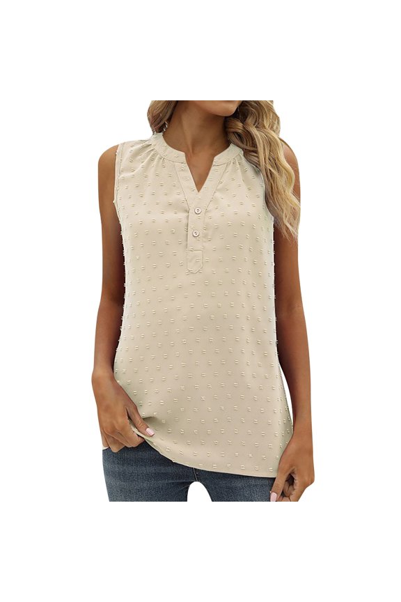 Women's Tank Tops Camisole Chiffons for Sleevelesss Button Down V Neck Loose Blouse Solid Color Shirts Undershirt,Beige,L