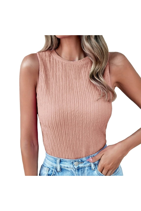 Women's Tank Tops Camisole High Neck Ribbed Knit Slim Fitted Sleevelesss Undershirt,Pink,M
