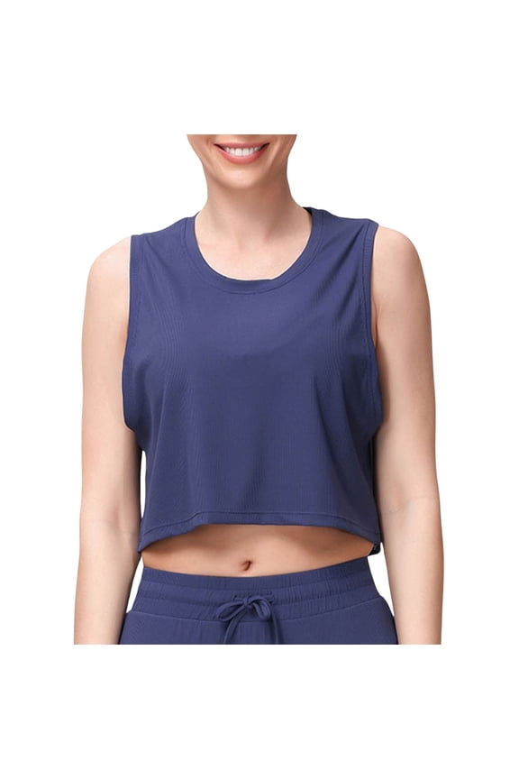 Women's Tank Tops Camisole Pure Color Yoga Backless Running Vest Loose Fit Shirt Undershirt,Navy,XS