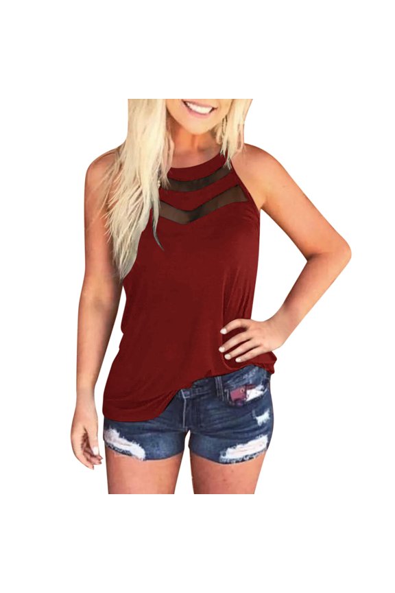 Women's Tank Tops Camisole Summer Casual Mesh Piece Solid Color Round Neck Loose Blouse Undershirt,,XL