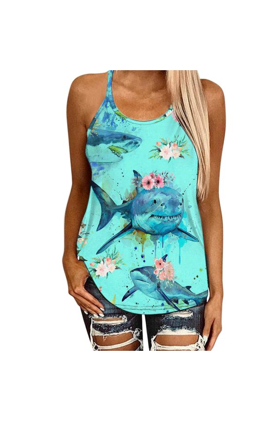 Women's Tank Tops Camisole Vest Back Cross Straps Loose Tunic Undershirts,Sky Blue,M