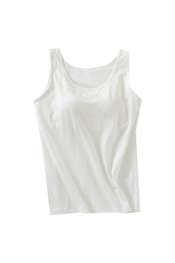 Women's Tank Tops Camisole with Built In Bras Crew Neck Sleeveless Padded Undershirt