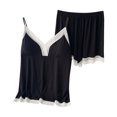 thumbnail image 1 of Women's Tank Tops Casual Loose Solid Color Lace Trim Pajama Sleeveless V Neck Vest Tops & Shorts Summer Nightwear Thin Modal Clothing Two Piece Sleepwear Set for Women, 1 of 4