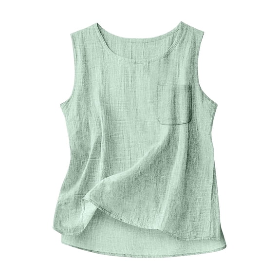 Women's Tank Tops Crew Neck Loose Fit Sleeveless T Shirts Summer Casual Workout Beach Vacation Clothes Green L