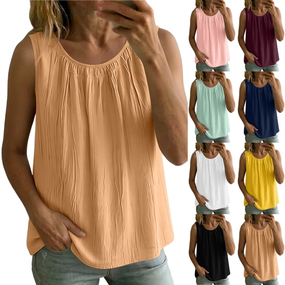 Women's Tank Tops, Crew Neck Sleeveless Shirts, Basic Casual Layering Tops, Spring Summer Beach Vacation Street Wear | VerBelle,Black L