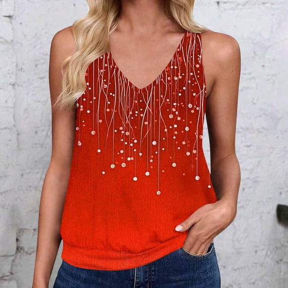 Women's Tank Tops Floral V Neck Sleeveless Casual Loose Fit