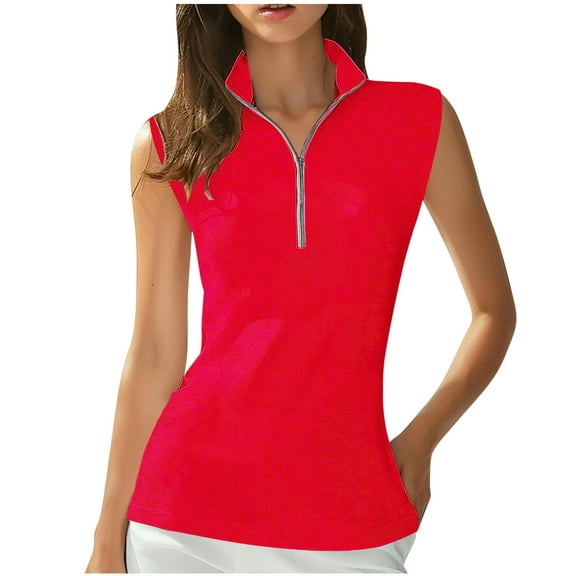 Women's Tank Tops Half Zip V Neck Summer Sports Breathable Mesh Sleeveless Shirts Casual Loose Fit Blouses (XL, Red)