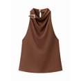 thumbnail image 1 of Women's Tank Tops Halter Draped Front Backless Womens Summer Tops Elegant Camisole Tops Brown M, 1 of 6