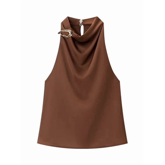 Women's Tank Tops Halter Draped Front Backless Womens Summer Tops Elegant Camisole Tops Brown M