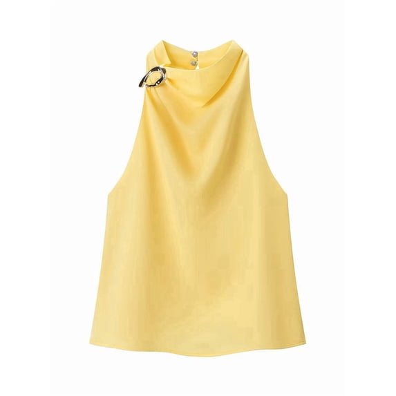 Women's Tank Tops Halter Draped Front Backless Womens Summer Tops Elegant Camisole Tops Yellow L