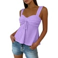 thumbnail image 1 of Women's Tank Tops Lace Up Front Ruffle Drawstring Tanks Summer Casual Solid Eyelet Lightweight Comfy Sleeveless Shirts Top, 1 of 7