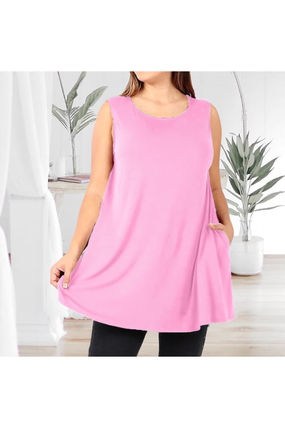 Women's Tank Tops Large Size Plain Sleeveless Loose Casual Top with Pockets