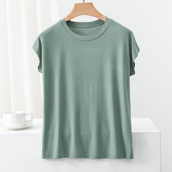 Women's Tank Tops Modal Cotton Tshirts Cap Sleeve Crew Neck Summer Casual Loose Fit Basic Tee Shirts Workout (XL, Green 01)