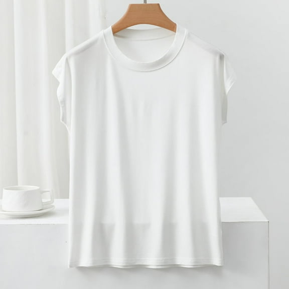 Women's Tank Tops Modal Cotton Tshirts Cap Sleeve Crew Neck Summer Casual Loose Fit Basic Tee Shirts Workout (XL, White)