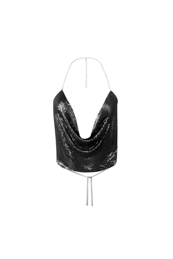 Women's Tank Tops Print Chain Beading Halter Neck Backless Crop Club Spring Summer Tops for Women