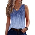 thumbnail image 1 of Women's Tank Tops Retro Floral Pattern V Neck Sleeveless Pleated Flowy Casual Vacation Tops Blue L, 1 of 4