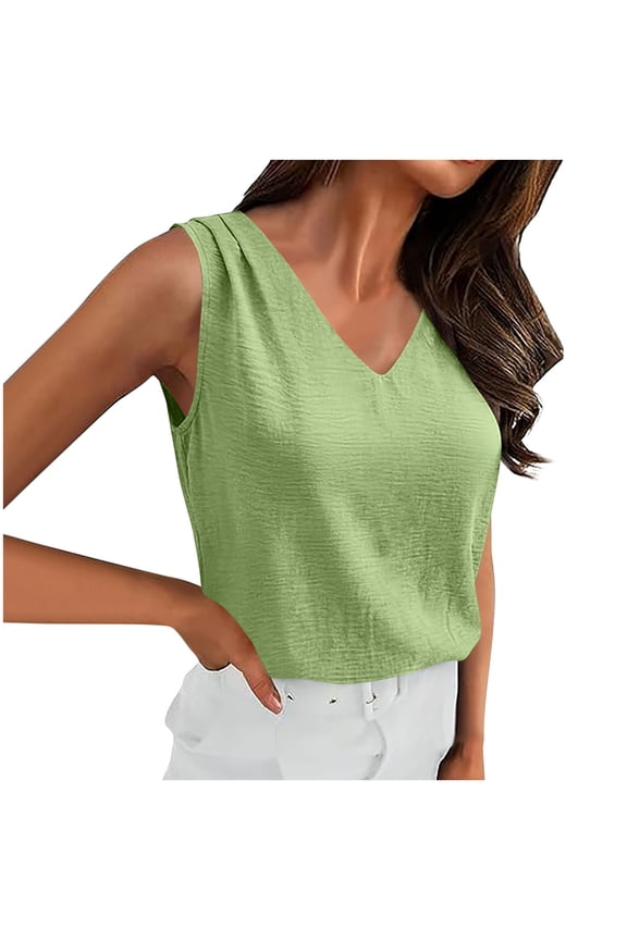 Women's Tank Tops Ruched Straps Dressy Blouse Business Casual Vest Sleeveless V Neck Shirt Beach Vacation Outfit