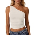 thumbnail image 1 of Women's Tank Tops Shirts,One-Shoulder Sleeveless Tops,Solid Color Slim Fit Cropped Summer Tank Tops White L, 1 of 4