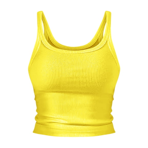 Women's Tank Tops Sleeveless Cami Casual Stretch Cotton Basic Layering Tops Yellow Women Blending Shirts Women's Tops(XL)