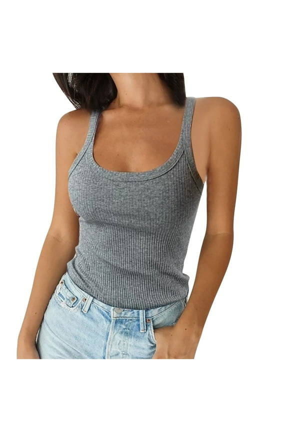 Women's Tank Tops Sleeveless Double Lined Ribbed Seamless Stretchy Basic Shirt Soft Comfy Summer Tops