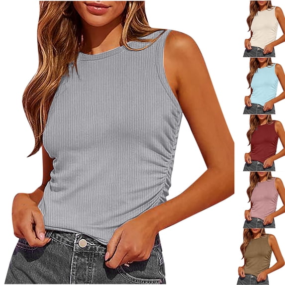 Women's Tank Tops Sleeveless Mock Turtleneck Slim Fit Stretch Ribbed Tops Casual Basic Layering Shirts 2026