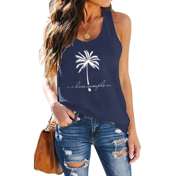 Women's Tank Tennis Tops Sleeveless Printed Shirts for Summer Loose Fit Athletic Running Vest Tennis Top by Activewear Navy M