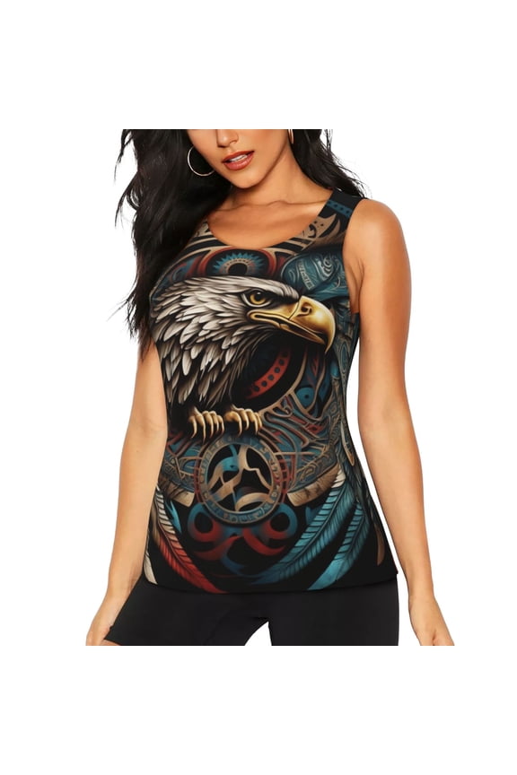 Women's Tank Tops Sleeveless T Shirts Athletic Tee for Running Yoga Gym, Tribal Native Eagle Symbols Black