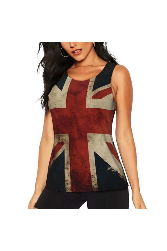 Women's Tank Tops Sleeveless T Shirts Athletic Tee for Running Yoga Gym, Union Jack Flag Vintage UK