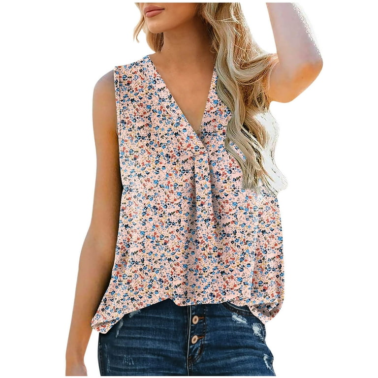  Casual Tops for Women Dressy Summer Feather Print Sleeveless  Crew Neck Tank Shirts Loose Fit Tee Blouses Vest : Sports & Outdoors