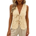 thumbnail image 1 of Women's Tank Tops Solid Color Deep V-Neck Tank Top with Floral Cutout and Tie-Front Detail Boho Style Cool Comfortable Summer Daily Wear Simple Office, 1 of 7
