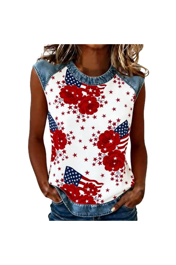 Women's Tank Tops Spaghetti Strap Patriotic Print Sleeveless Summer Top USA 250Th Anniversary Shirt Sky Blue XXXL