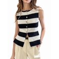 thumbnail image 1 of Women's Tank Tops Striped Sleeveless Button Front Knit Vest Summer Open Cardigan Black XL, 1 of 9